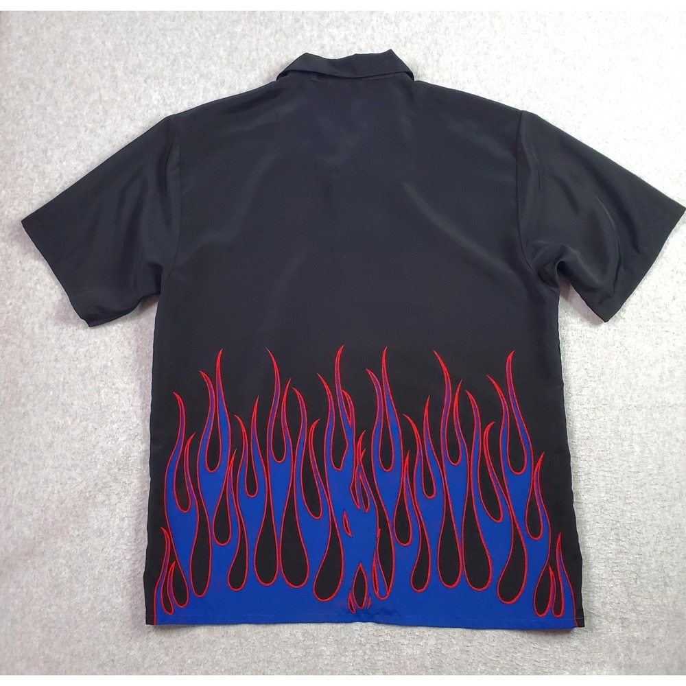 D Dragon Clothing Shirt Mens Large Black Blue Flame Bowling Button Up Rockabilly - Picture 2 of 9